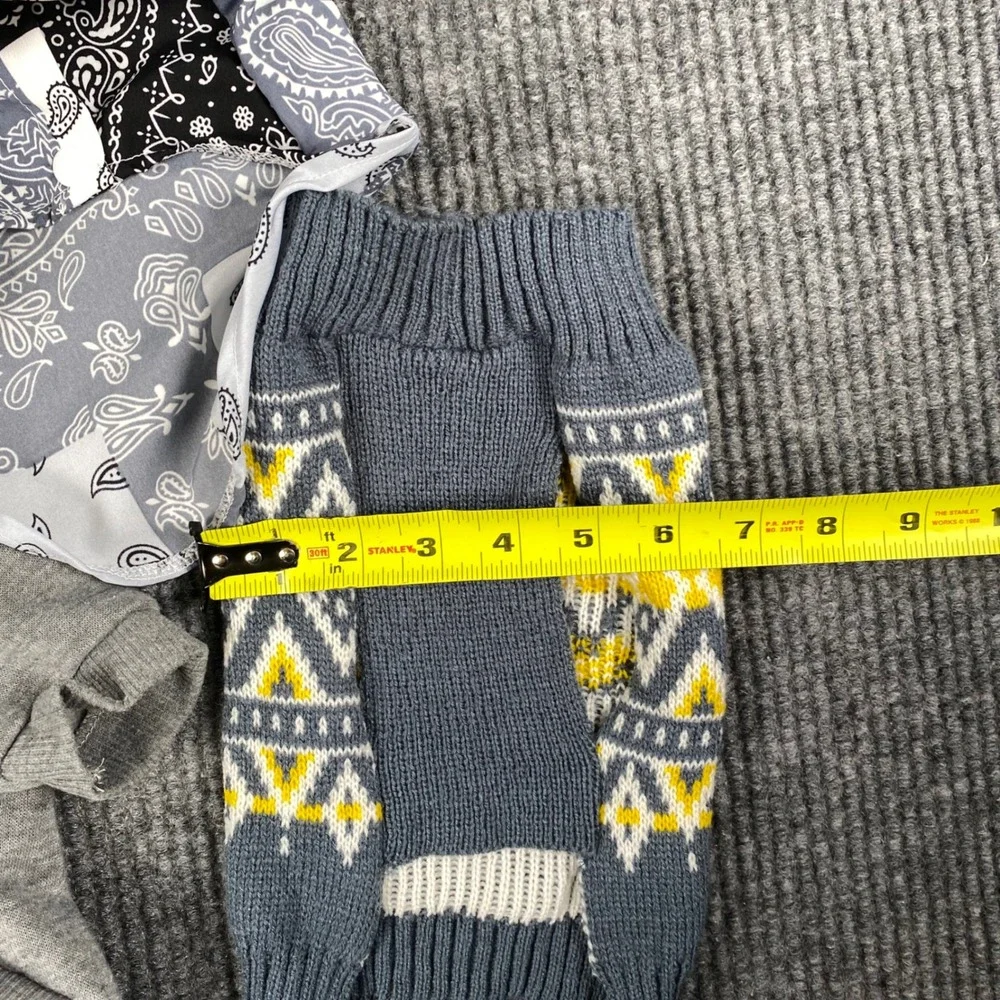 Petsin Small Pet Apparel Bundle Gray Hoodie Bandana Shirt Fair Isle Sweater 3pc